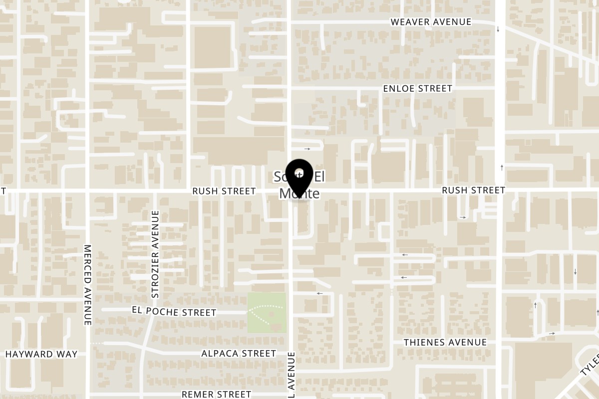 Map showing the location of PAKO'S BAR AND GRILL on 10300 Rush St in South El Monte